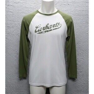 Carhartt Men's Size Large (L) Green and White Raglan Long Sleeve T-Shirt